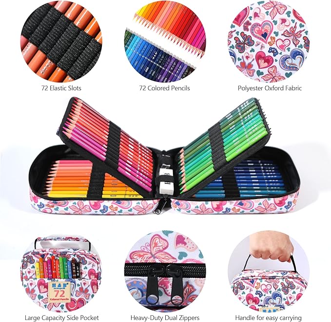H & B 72 Colored Soft-core Coloring Pencils Set, Carry a Portable Storage Drawing Bag, Coloring and Art Supplies Gift for Artists Adult Children Beginners