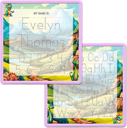 Kid's Name Tracing Board | Dry Erase Letter Tracing | Reusable Writing Practice Board | Personalized | Dinosaur Friends Theme