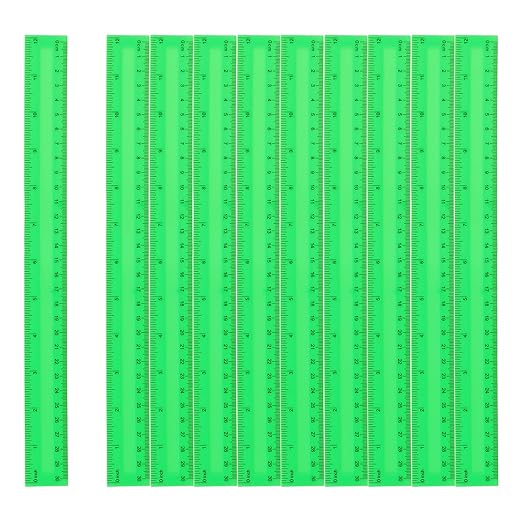 HARFINGTON 12pcs Plastic Rulers 12" (30cm) Clear Straight Ruler Measuring Tool Inches and Centimeters for Home Office Classrooms Drafting, Green