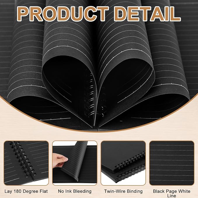 Yahenda 2 Pcs Spiral Notebooks, 1 Subject, Wide Ruled, Black Inner Pages