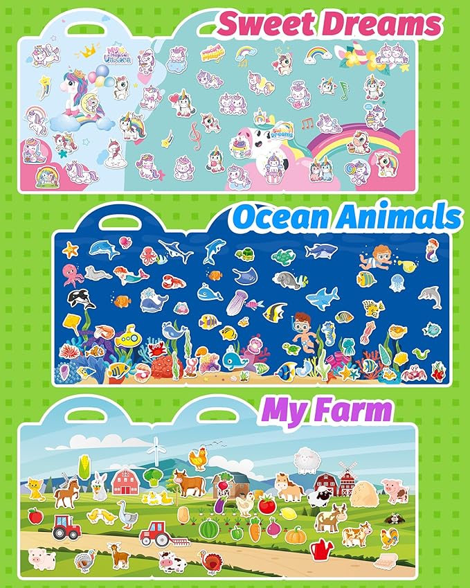 Walenced Reusable Sticker Book for Toddlers, Travel Stickers for Kids, Toddler Craft Activities Toys, Birthday Gifts for Boys & Girls