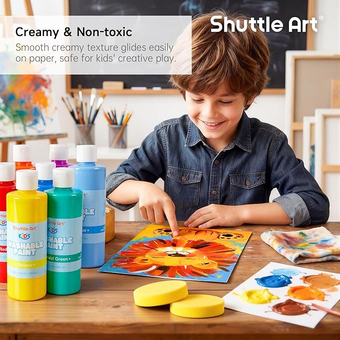 Shuttle Art 20 Colors Washable Paint for Kids, 8.45 oz Bulk Tempera Paint, Non-Toxic Kids Washable Paint for Art and Crafts, School & Home Must Haves