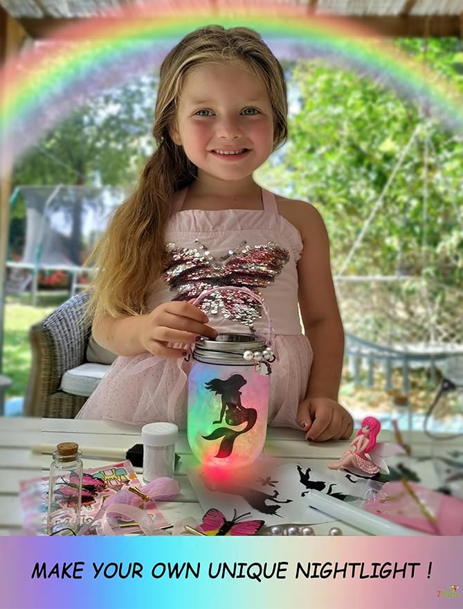 Make Your Own Mermaid Toy Night Light Lantern Jar Arts & Crafts For Girls, DIY Mermaid Gifts For Girls Ages 4 5 6-8 8-10 8-12 & Teens. Best Little Mermaid Craft Kit Projects & Kids Birthday Present