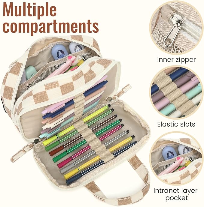 Large Pencil Case Pouch, Extra Big Pencil Bags with Zipper, Cute Corduroy Pencil Pouch with 5 Compartments, Pen Bag Wide Opening, Pencil Pouch Organizer, Pencil Box for Teen Girls Adults