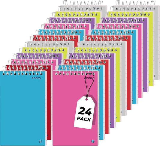 Enday Pocket Notebook, Small Notebooks 3 x 5 Top Bound Small Spiral Notebooks, Memo Pad for Home Office Accessories, 75 Sheets, Mini Notepad in Pink, Purple, Green, Blue, Red, Grey (24 Pack)