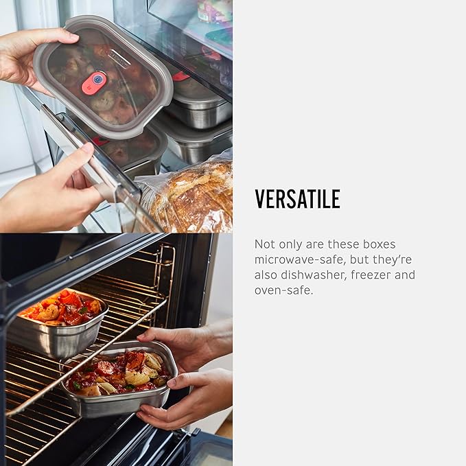 BLACK + BLUM Lunch Box Set - Meal Prep Containers Reusable for Picnic & Camping - Microwavable Stainless Steel Lunch & Dinner Food Storage Box - Leak Proof Lid - Dishwasher & Oven Safe - Medium 30oz