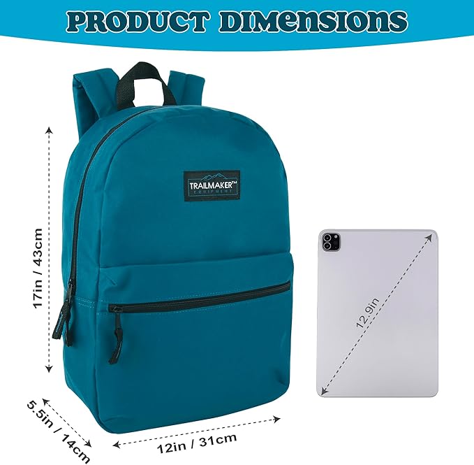 Trail maker Classic 17 inch Backpacks with Adjustable Padded Straps | School Backpacks for Girls, Boys (Blue)