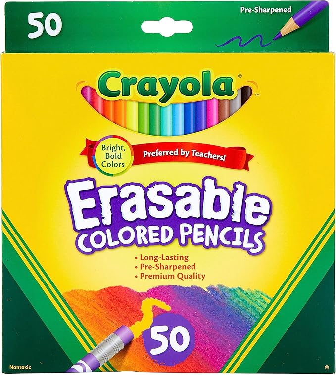 Crayola Erasable Colored Pencils (50ct), Bulk Colored Pencil Set, Pencils for Adult Coloring Books, Art Supplies, Holiday Gift for Teens, 6, 7, 8 [Amazon Exclusive]