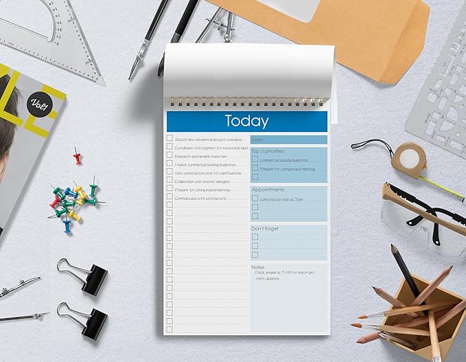 Better Office Products To Do List Notepad, 7" x 10" Today Note Pad, 52 Sheets, Double Wire Spiral, Daily Agenda Productivity Checklist Organizer (1 Pack)
