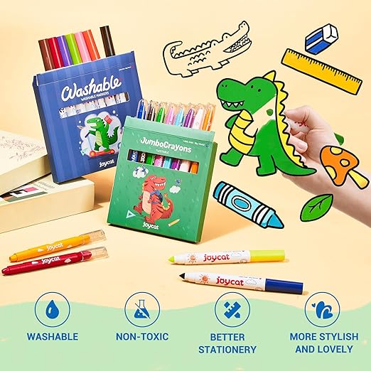 46-Piece Washable Back to School Supplies Gift Kit for Kids-Dinosaur Essential First Day Gift Set for Kindergarten & Elementary, Art Supplies & Refillable Tools, Ideal Kids Stationery Set for Boys.