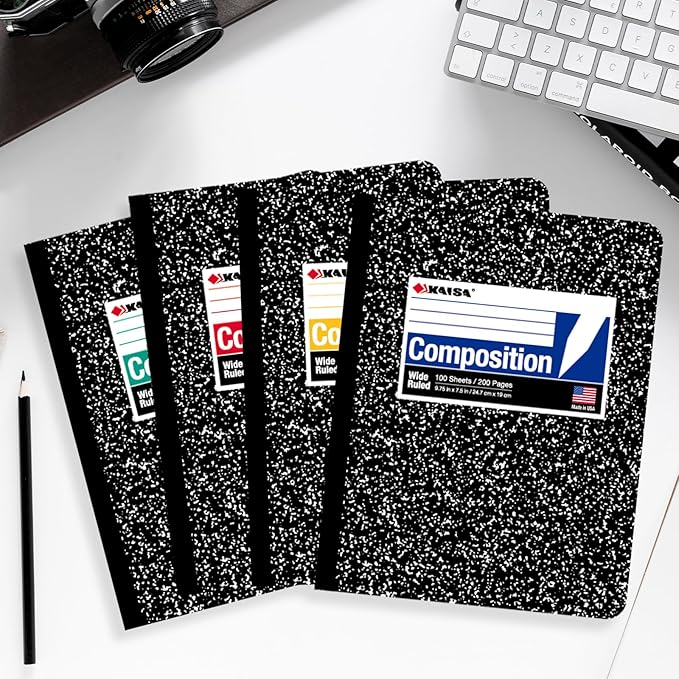 KAISA Composition Notebooks 100Sheets Comp Book,Wide Ruled 9.75x7.5inch, Classic Marble Composition Books, Carton of 20pads, C10001W