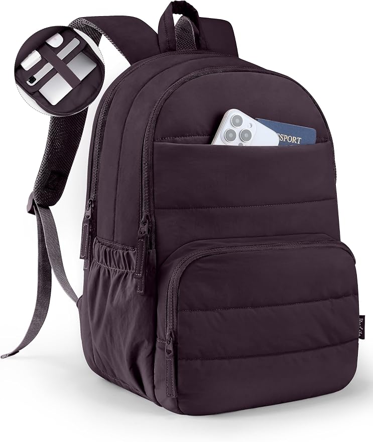 Uselike Travel Backpack for Women, 15.6 Inch Laptop Backpack, Quilted College Bookbag, Cute Work Backpacks, Water Resistant (Dark Purple)