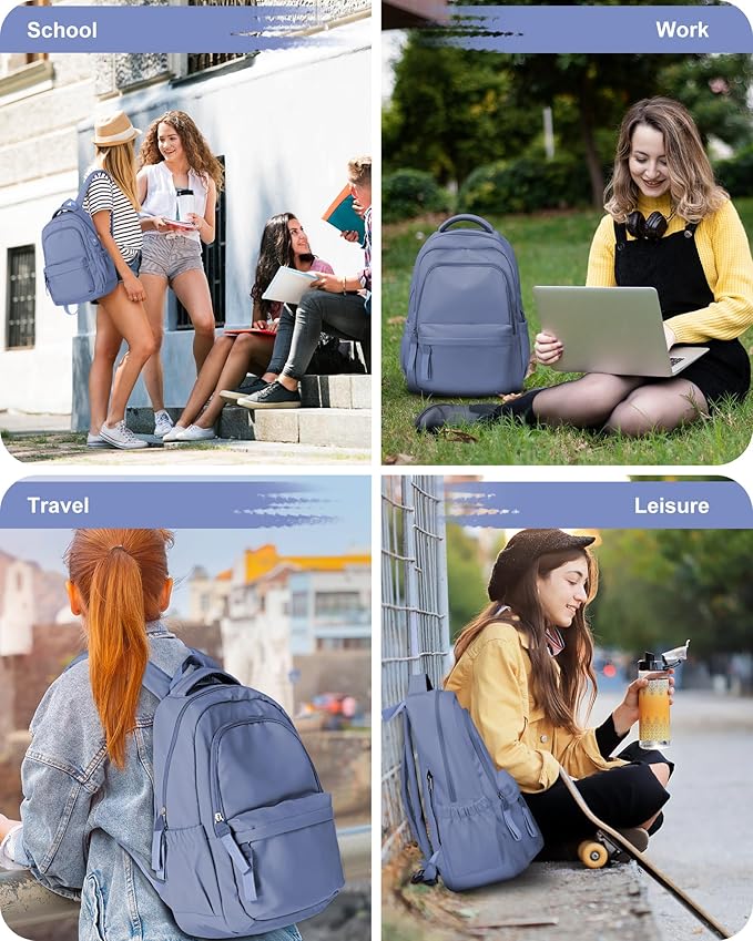 winspansy Simple Cute Backpack for Women Men Waterproof College Bag fit 14 Inch Laptop with USB Charging Port,Violet