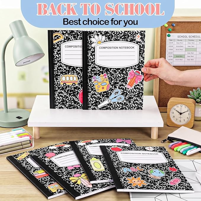 Eaasty Composition Notebook Wide Ruled Paper Assorted Marble Aesthetic Composition Notebook 100 Page 7.5" x 9.75" Journal Gift for Back to School First Day of School Students Teacher(6 Pcs,Classic)