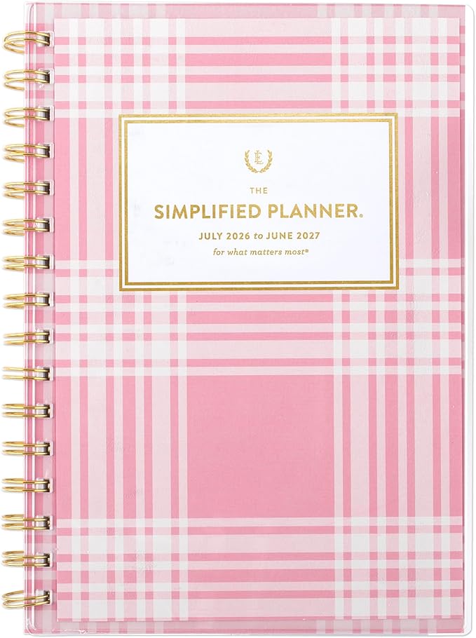 AT-A-GLANCE Planner 2026-2027 Weekly & Monthly Academic 12-Month July-June, 5-1/2" x 8-1/2", Front Cover Pocket, Simplified by Emily Ley, Oversized Plaid (EL51-201A)