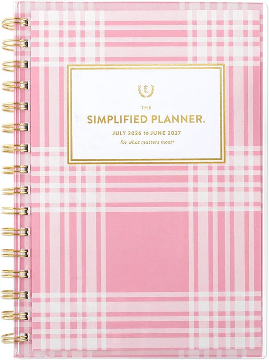 AT-A-GLANCE Planner 2026-2027 Weekly & Monthly Academic 12-Month July-June, 5-1/2" x 8-1/2", Front Cover Pocket, Simplified by Emily Ley, Oversized Plaid (EL51-201A)