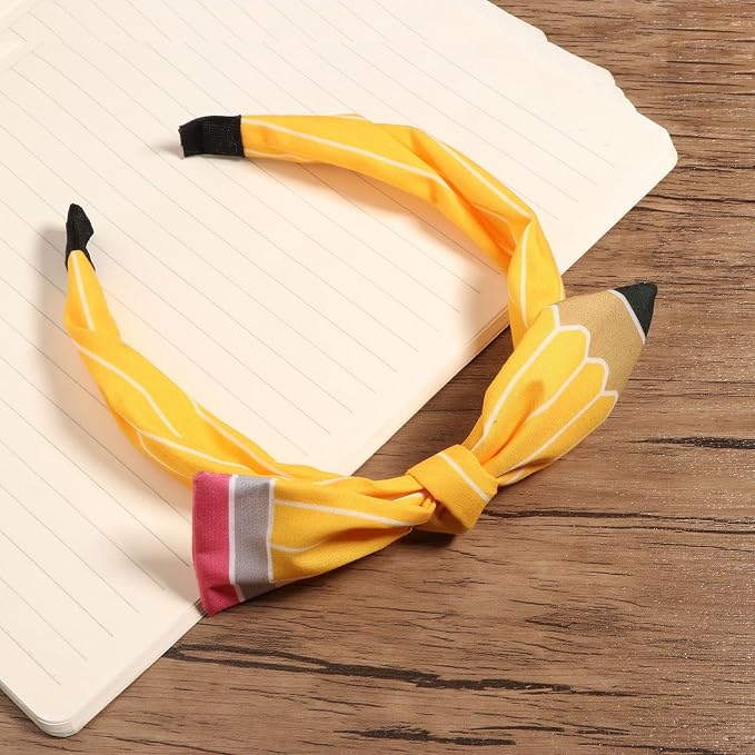 Back to School Outfits for Girls,Pencil Hair Bow Clips Hair Accessories for Teen Girls,First Day of School Gifts for Students,Pencil Yellow Headband (2Pcs)