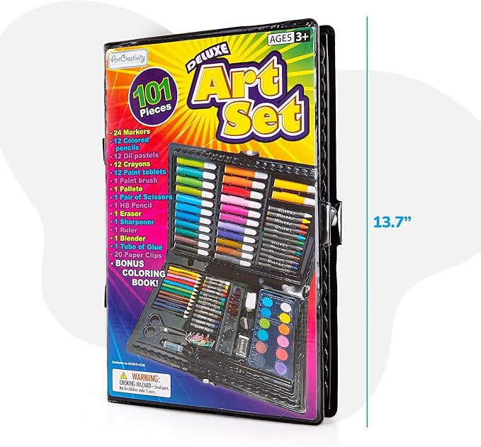 ArtCreativity Art Supplies Kit for Kids (101-PCS) – Crayons, Markers, Pencils, Watercolors & Coloring Book – Beginner Art Set & Creative Gift for Boys & Girls
