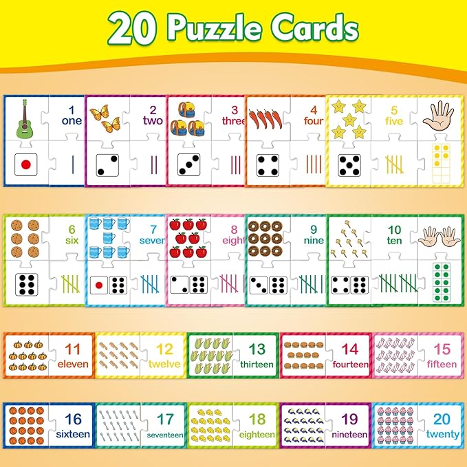 Kasfalci Number Puzzle Flash Cards, 80 PCS Counting Math Flashcards for Kids Toddler, Matching Games, Preschool Kindergarten Activities Classroom Must Haves, Educational Toys