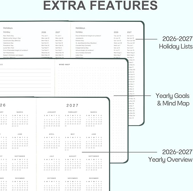 And Per Se Undated Planner, Weekly & Monthly Planner with Goal & Habit Tracker, A5 Leather Hardcover Productivity Journal for Academic Year (Forest Green)