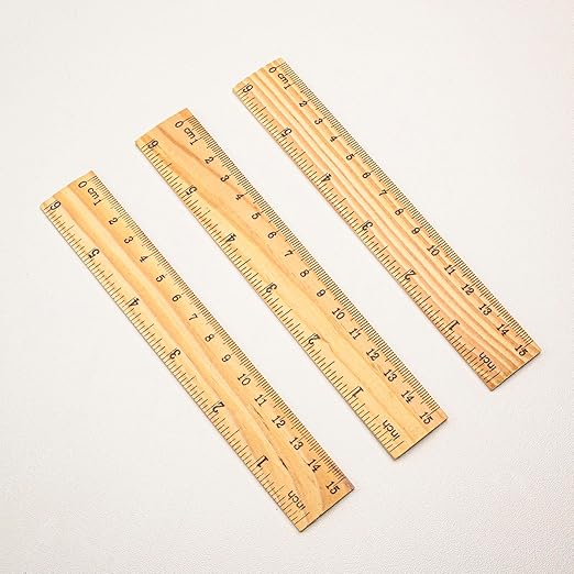 Wooden Ruler, 6 Inch (15cm) Ruler, Pack of 3, Wood Ruler, Rulers for Kids, Measuring Tools, Ruler Set, Ruler in Inches and Centimeters