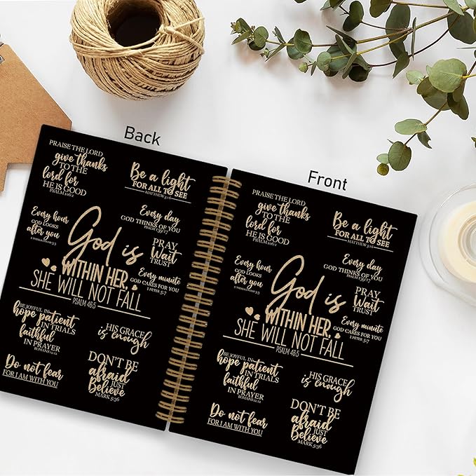 QLMX Black Gold Christian Prayer Spiral Notebook, Inspirational Religious Journal Notebook, Bible Notebooks for School Work, God Is Within Her She Will Not Fall Office Supplies Gifts, 5.5x8.3Inch
