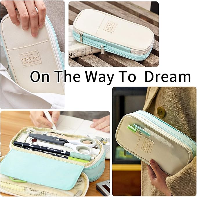 EASTHILL Big Capacity Pencil Pen Case Office College School Large Storage High Capacity Bag Pouch Holder Box Organizer Blue (Cyan)