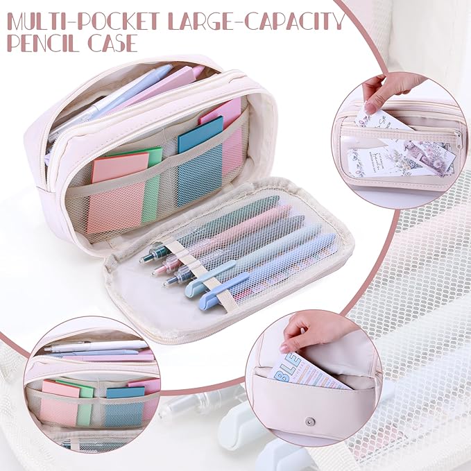 XKDOUS Bible Study Supplies Journaling Kit for Women, Bible Study Kit, 12 Pastel Highlighters and 12 Pens No Bleed, 75 Laminated Tabs, Prayer Journal Pencil Case and More, Beige