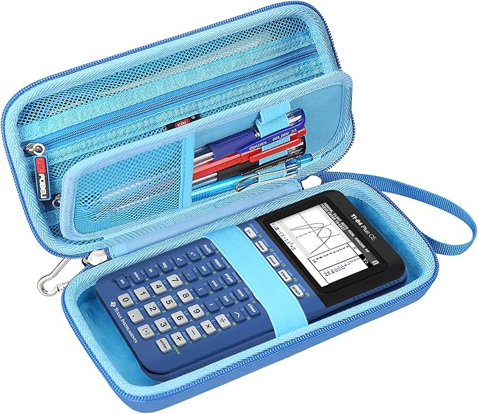 FBLFOBELI Hard Case for Texas Instruments TI-84 Plus CE/TI-84 Plus/TI-83 Plus/Casio fx-9750GIII Color Graphing Calculator, Mesh Pocket for Pens, Cables and Other Accessories (Case Only) (Blue)