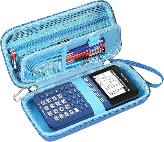 FBLFOBELI Hard Case for Texas Instruments TI-84 Plus CE/TI-84 Plus/TI-83 Plus/Casio fx-9750GIII Color Graphing Calculator, Mesh Pocket for Pens, Cables and Other Accessories (Case Only) (Blue)