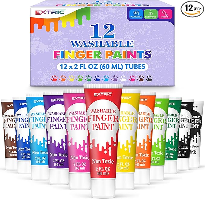 Washable Finger Paint for Toddlers 1-3 – 12 Colors Washable Paint for Kids, Non Toxic Toddler Paints, 2 fl oz Tubes, Tempera Paints for Kids, Crafts & Finger Painting – Ages 1-8