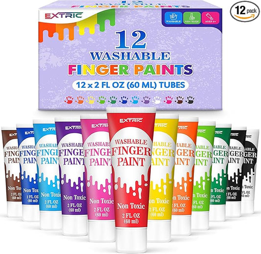 Washable Finger Paint for Toddlers 1-3 – 12 Colors Washable Paint for Kids, Non Toxic Toddler Paints, 2 fl oz Tubes, Tempera Paints for Kids, Crafts & Finger Painting – Ages 1-8