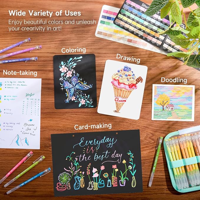 Shuttle Art Colored Pens, 100 Vibrant Colors Cute Journal Pens 0.6mm Fine Point Colored Gel Pens for Black Paper in Portable Bag for Coloring Writing Drawing Journaling Note Taking School Office Home