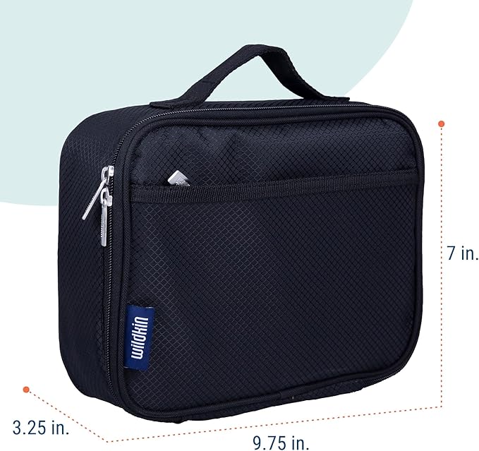 Wildkin Kids Insulated Lunch Box, Keeps Food Hot or Cold, BPA-Free with Mesh Pockets & Easy-Clean Lining – Ideal for School, Travel & Daycare – Rip-Stop Black