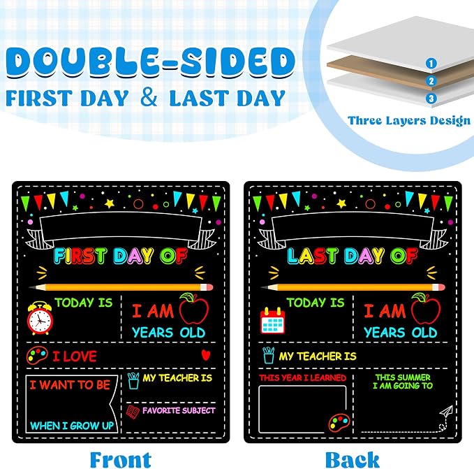 Double-Sided First Day of School Board, 12 × 10 Inches Back to School Sign | Reusable, Easy to Clean, Blank Board to Write, Color Painting Last Day of School Board First Day of School Kindergarten Pre-K