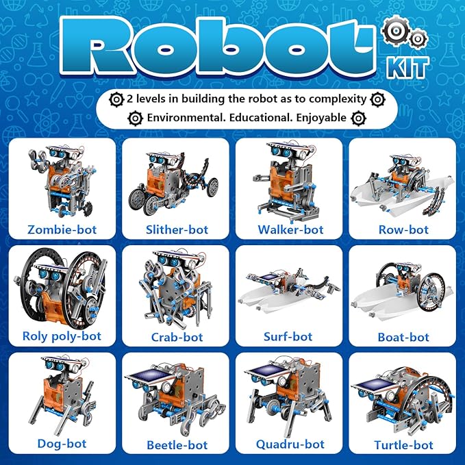 Dioju 13-in-1 Solar Robot Toys for Ages 8 9 10 11 12 Year Old Boys Girls, STEM Science Kits for Kids Age 8-12, Building Experiments Robotics Kit STEM Projects for Kid Christmas Birthday Gifts (Gray)