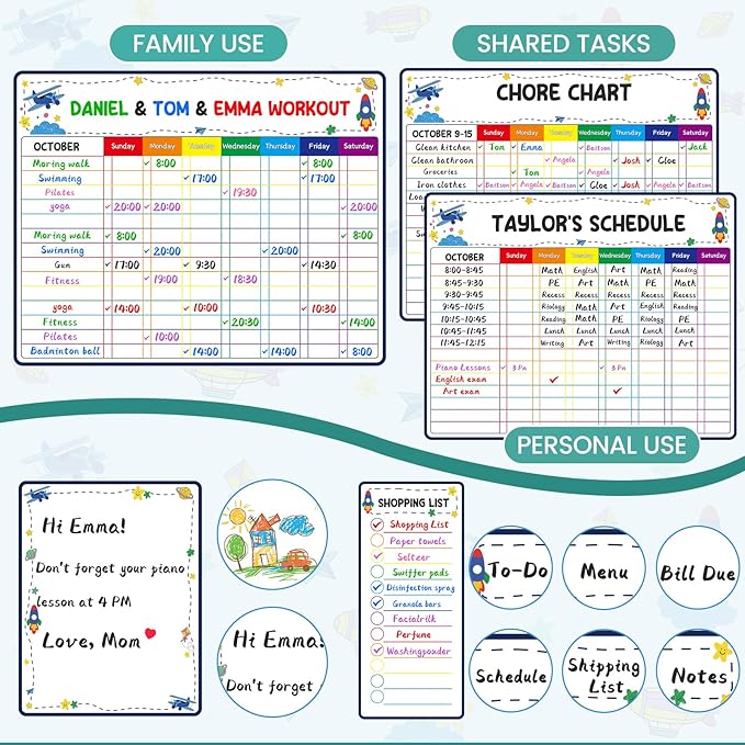 Magnetic Dry Erase Family Chore Chart for Kids and Adults, 3-Pack Weekly Planner, to-Do List & Memo Board, Stay Organized with Strong Magnet Chore Board & 6 Fine Tip Markers