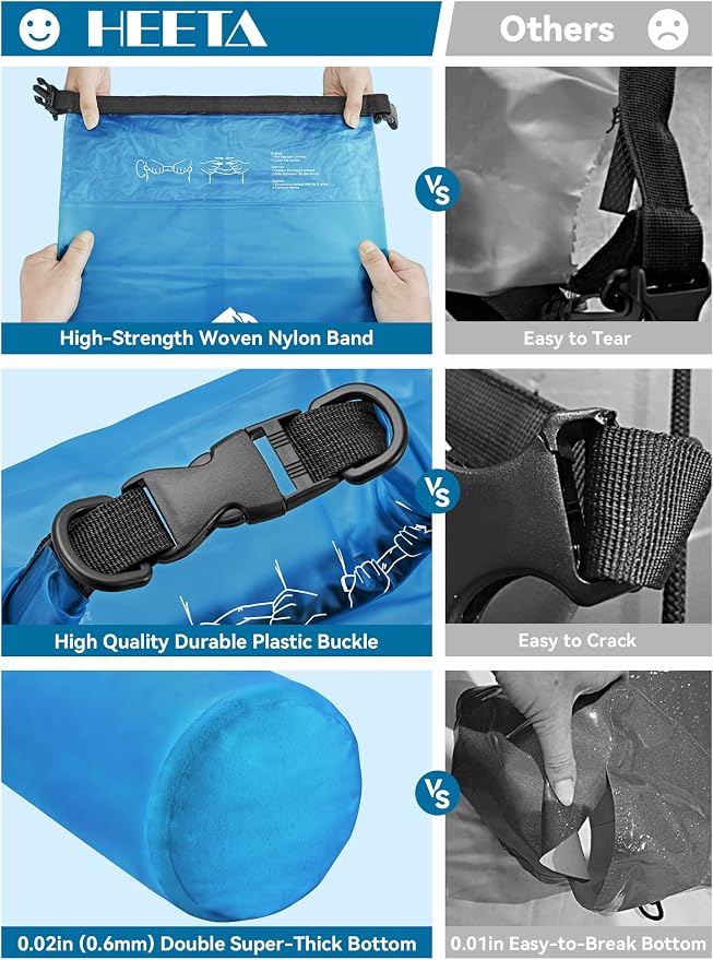 HEETA Dry Bag Waterproof Backpack with Phone Case 5L/10L/20L/30L/40L | Roll Top Lightweight Dry Storage Bag for Women Men, Travel Boating Kayaking Paddle Board Camping Beach Essentials Accessories