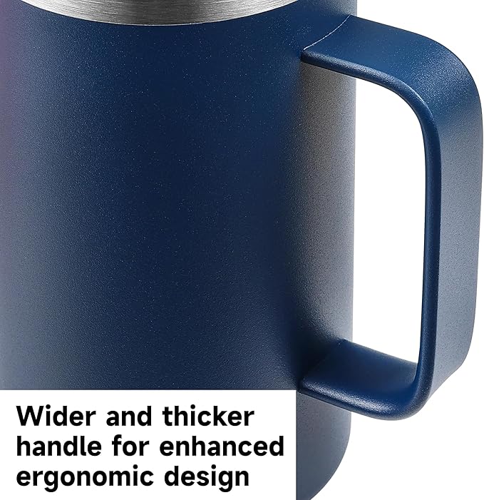 22oz Insulated Coffee Mug with Handle & Leak-Proof Lid - Double Wall Stainless Steel Travel Tumbler for Commute/Office/Home, Red, 1 Pack