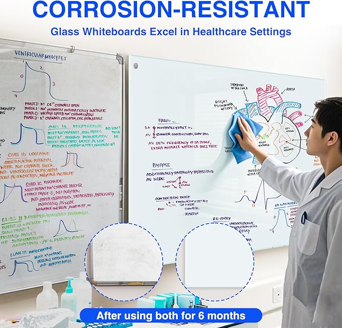 maxtek Magnetic Glass Dry Erase White Board, 36 x 24 Inches Glass Board for Wall Mounted, Includes 6 Magnets, 3 Markers and 1 Eraser for Classroom Home, Office Supplies (White)