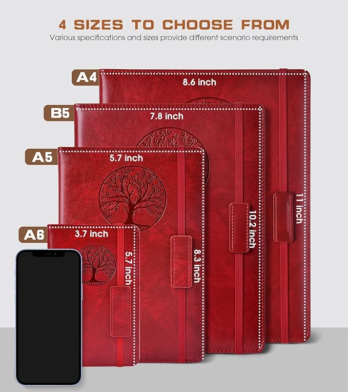 Biuwory Blank Journal Notebook for Women Men, Hardcover Leather Sketchbook 5.7"×8.3", 140 Pages Unlined Sketch book for Drawing, Writing, Travel, School & Work,Journaling Notebooks(Winered)