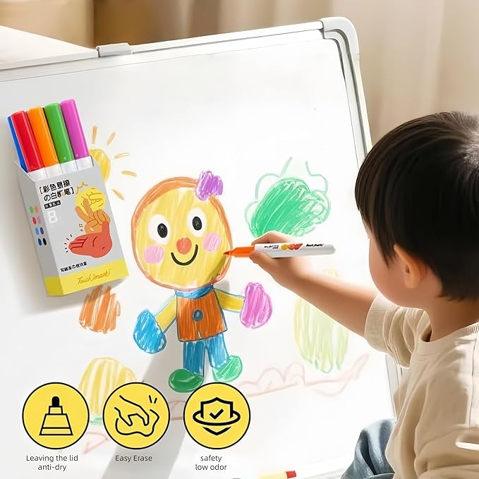 Soft Tip Art Dry Erase Markers Washable Colorful Whiteboard Pens with Magnetic Storage Box, Low Odor Non-Toxic Easy Erase Markers for Doodling, Painting & Calligraphy