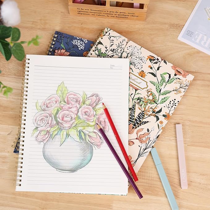 LABUK 3 Pack Spiral Notebook Journal for Women College Ruled Notebook 120 Pages A4 Aesthetic Journaling Notebooks for Work School Office Home, 8.5 x 11 Inches Notebooks for Valentine Gifts