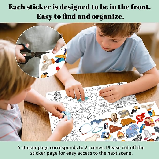 Elfew Find The Animal Sticker Book for Kids Ages 2-4, Include 20 Theme Stickers for Kids, Learning & Educational Toy, Find Over 400+ Hidden Object, Airplane Toys for Toddlers 3-5, Preschool Activities