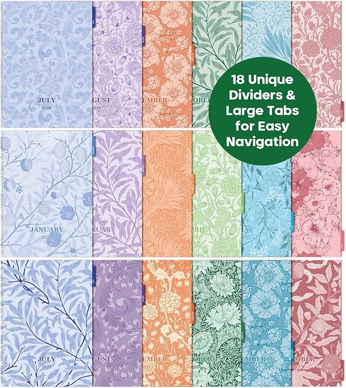 Planner 2026-2027, 8.5" x 11" Academic Planner Jul 2026 - Dec 2027, 18 Month Planner Weekly and Monthly, Hardcover Calendar Planner with Large Laminated Tabs, No Bleed Paper, Pockets for Women Student