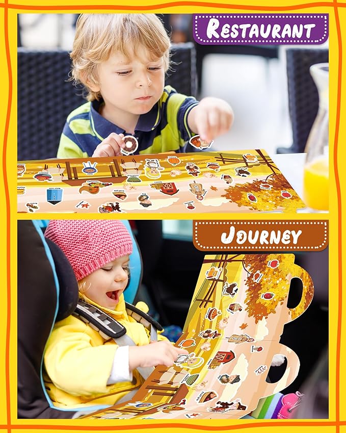 Benresive Reusable Sticker Book for Toddlers, Stickers for Kids, Travel Toys for Arts & Crafts Activities, Birthday Gift for Boys & Girls, Thanksgiving Themes