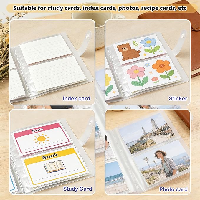 3x5 Index Card Holder, Holds 200 Pieces Cards, Clear Card Binder, Flashcard Organizers and Notecard Holder, Organizer Book Binder for Note, Study and Recipe (3x5)