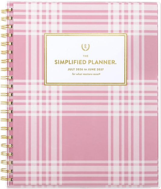 AT-A-GLANCE Planner 2026-2027 Weekly & Monthly Academic 12-Month July-June, 8-1/2" x 11", Front Cover Pocket, Simplified by Emily Ley, Oversized Plaid (EL51-901A)