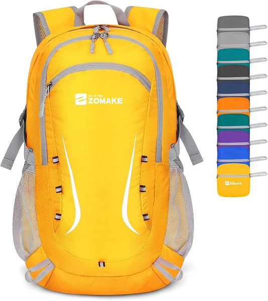 ZOMAKE Lightweight Packable Backpack 35L, Foldable Backpacks Water Resistant Collapsible Light Daypack for Hiking(Yellow) | Light Hiking Backpacks Water Resistant Collapsible Day Pack for Travel, Everyday Carry, Multi-Pocket Layout, Heavy Duty Nylon