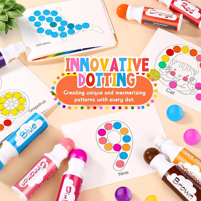 Soucolor 32-Pack Washable Dot Markers for Kids & Toddlers | 8 Vibrant Colors | Non-Toxic Bingo Daubers | Preschool Arts & Crafts, Classroom Supplies | Paint Dabbers for Endless Creative Fun